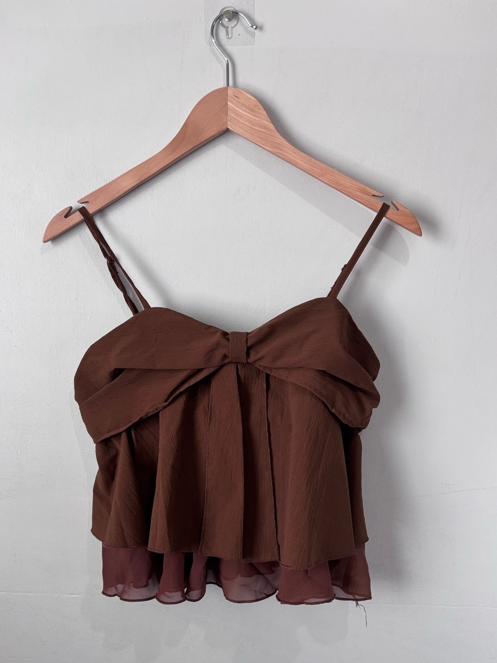 ✨3/$30✨ SHEIN Layered Ruffle Bow Cami Top | Chocolate Brown | Size M